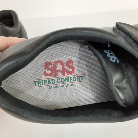 SAS Me Too EZ Strap Walking Shoes Black Leather Comfort Shoe Womens 10N Orthotic - Picture 9 of 10